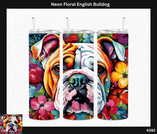 Neon Floral English Bulldog