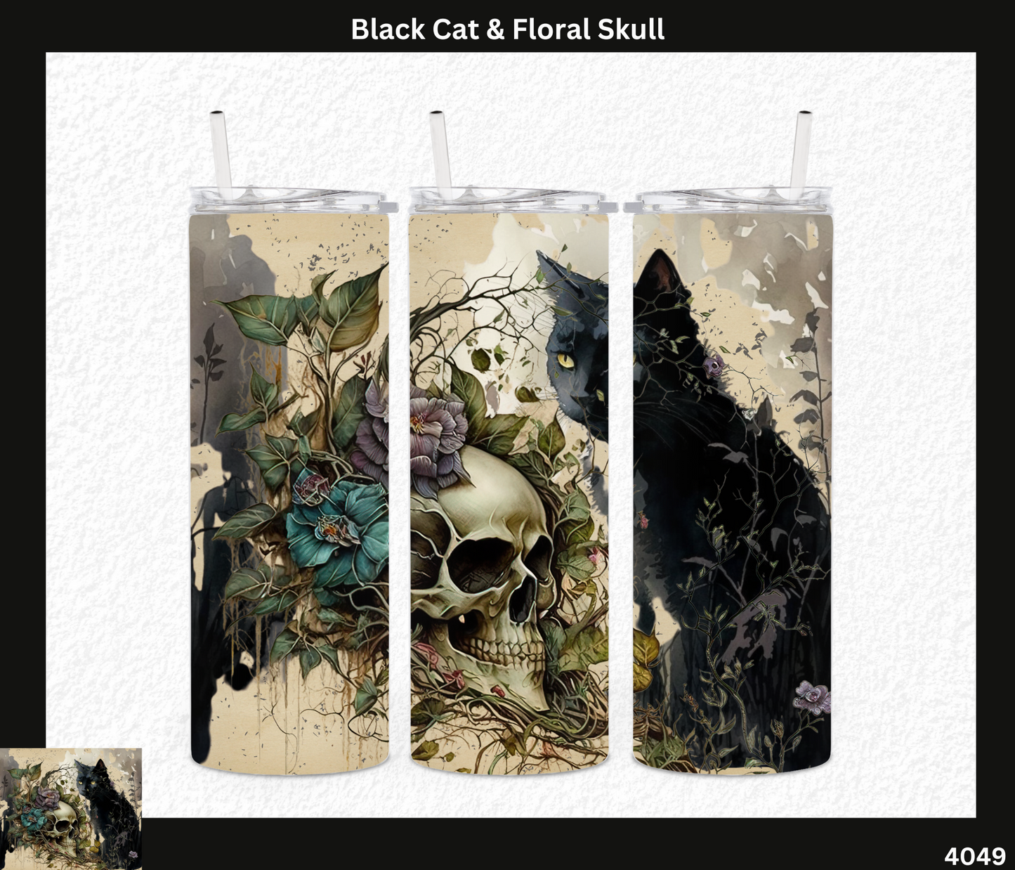 Black Cat & Floral Skull