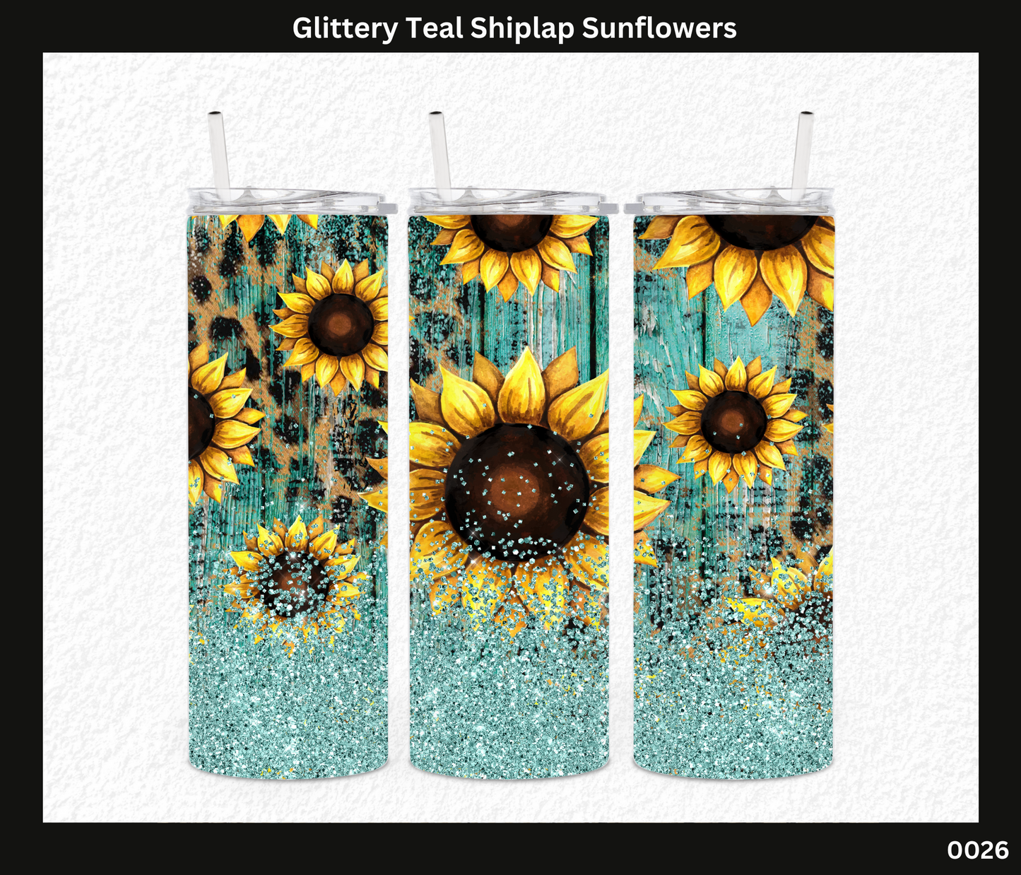 Glittery Teal Shiplap Sunflowers